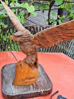 ORIGINAL Eagle Vintage Sculpture USSR Hand carved Home decor1982 Wooden figurin