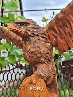 ORIGINAL Eagle Vintage Sculpture USSR Hand carved Home decor1982 Wooden figurin