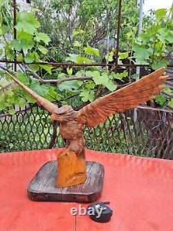 ORIGINAL Eagle Vintage Sculpture USSR Hand carved Home decor1982 Wooden figurin