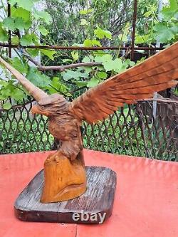 ORIGINAL Eagle Vintage Sculpture USSR Hand carved Home decor1982 Wooden figurin