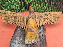 ORIGINAL Eagle Vintage Sculpture USSR Hand carved Home decor1982 Wooden figurin