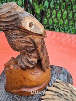 ORIGINAL Eagle Vintage Sculpture USSR Hand carved Home decor1982 Wooden figurin