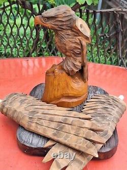 ORIGINAL Eagle Vintage Sculpture USSR Hand carved Home decor1982 Wooden figurin