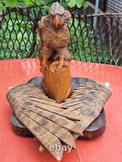 ORIGINAL Eagle Vintage Sculpture USSR Hand carved Home decor1982 Wooden figurin