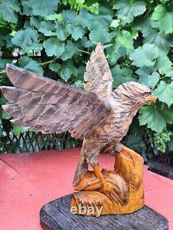 ORIGINAL Eagle Vintage Sculpture USSR Hand carved Home decor1985 Wooden figurin