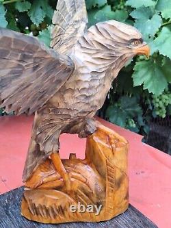 ORIGINAL Eagle Vintage Sculpture USSR Hand carved Home decor1985 Wooden figurin