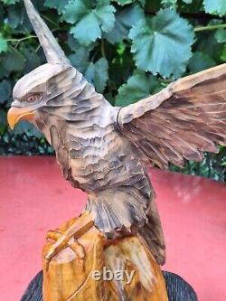 ORIGINAL Eagle Vintage Sculpture USSR Hand carved Home decor1985 Wooden figurin