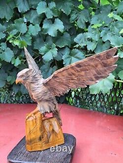 ORIGINAL Eagle Vintage Sculpture USSR Hand carved Home decor1985 Wooden figurin