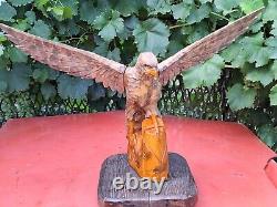 ORIGINAL Eagle Vintage Sculpture USSR Hand carved Home decor1985 Wooden figurin