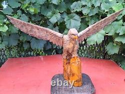 ORIGINAL Eagle Vintage Sculpture USSR Hand carved Home decor1985 Wooden figurin