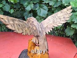 ORIGINAL Eagle Vintage Sculpture USSR Hand carved Home decor1985 Wooden figurin