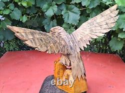 ORIGINAL Eagle Vintage Sculpture USSR Hand carved Home decor1985 Wooden figurin