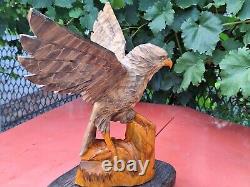 ORIGINAL Eagle Vintage Sculpture USSR Hand carved Home decor1985 Wooden figurin