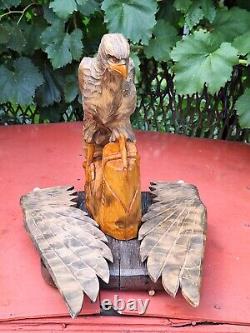 ORIGINAL Eagle Vintage Sculpture USSR Hand carved Home decor1985 Wooden figurin