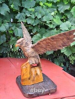 ORIGINAL Eagle Vintage Sculpture USSR Hand carved Home decor1985 Wooden figurin