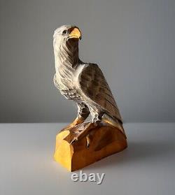 ORIGINAL Vintage Eagle Sculpture USSR Hand carved 1960 Wooden Statue