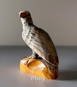 ORIGINAL Vintage Eagle Sculpture USSR Hand carved 1960 Wooden Statue