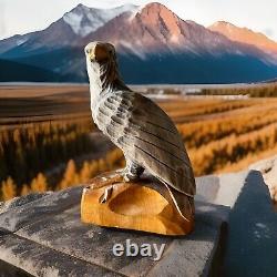 ORIGINAL Vintage Eagle Sculpture USSR Hand carved 1960 Wooden Statue