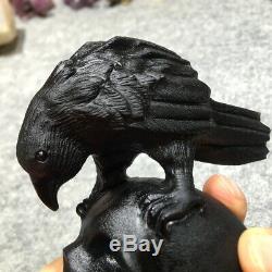 Obsidian Skull Natural Quartz Crystal Hand Carved Eagle Sculpture Healing Gift
