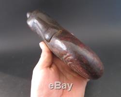 Old China Hongshan culture Jade Hand-carved eagle head human face statue 1718g