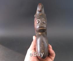 Old China Hongshan culture Jade Hand-carved eagle head human face statue 1718g