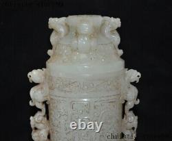 Old China natural Hetian jade Hand carved eagle Bear statue goblet wineglass cup