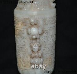 Old China natural Hetian jade Hand carved eagle Bear statue goblet wineglass cup