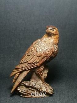 Old Chinese Boxwood Hand Carved Vivid Eagle Figure Statue Ornament