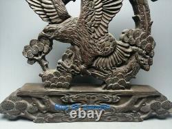 Old Chinese Exquisite Ebony Wood Hand-carved Eagle Screen Statue
