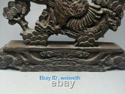 Old Chinese Exquisite Ebony Wood Hand-carved Eagle Screen Statue