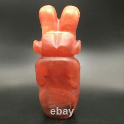 Old Chinese Hongshan Culture Red Crystal Hand-carved sun god&eagle Statue, A318