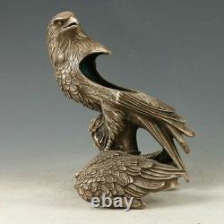 Old Chinese Tibetan Silver Hand Carved Eagle Statue