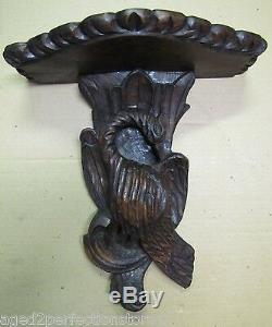 Old Hand Carved Wooden Figural Dragon Bird Eagle Shelf Plaque Wall Art