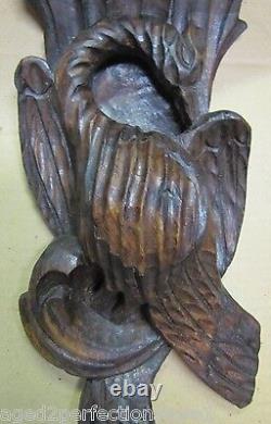 Old Hand Carved Wooden Figural Dragon Bird Eagle Shelf Plaque Wall Art