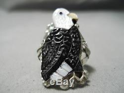 One Of Best Hand Carved Vintage Zuni Native American Eagle Sterling Silver Ring