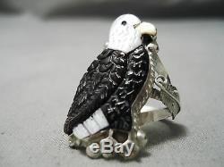One Of Best Hand Carved Vintage Zuni Native American Eagle Sterling Silver Ring