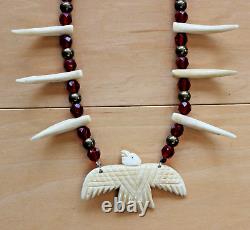 Original Hand Carved Sculpture Eagle And Beads Necklace First Nation / Native