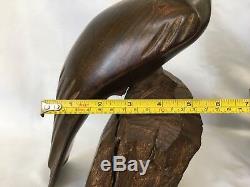 PAIR Hand Carved Ironwood Falcon Hawk Eagle Statue Bookends Bird 10.5 Solid