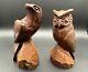 Pair Of Highly-detailed Heavy Hand Carved 7'' Eagle &6.5'' Owl Wooden Sculptures