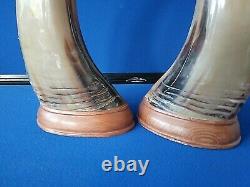 Pair Of Decorated Buffalo Horns With Eagles 14 High