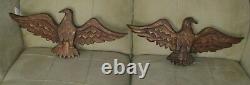 Pair Of Hand Carved Eagles With Gold Artist Guttowsky Carved On Back