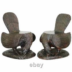 Pair Of Ornate Hand Carved Solid Wood Circa 1900 American Eagle Armchairs
