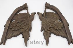 Pair of Hand Carved Wood Folk Art Eagles Americana