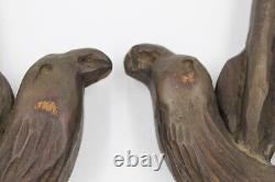 Pair of Hand Carved Wood Folk Art Eagles Americana