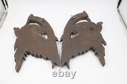 Pair of Hand Carved Wood Folk Art Eagles Americana