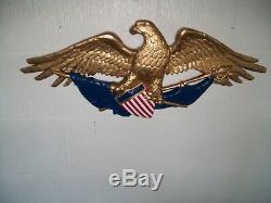 Patriotic Eagle Wood Carving Flag and Shield Folk Art Hand Carved