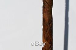 Primitive Hand Carved Folk Art Walking Stick/cane Depicts Country Folk, Eagle