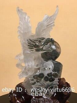 Pure Natural Crystal Hand Carved Folk Fengshui Animal Eagle Lucky Art Ornament