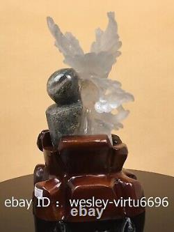 Pure Natural Crystal Hand Carved Folk Fengshui Animal Eagle Lucky Art Ornament