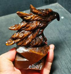 RARE 435.8G Natural large Tiger's Eye Hand Carved Beauty Eagle Decoration WD111
